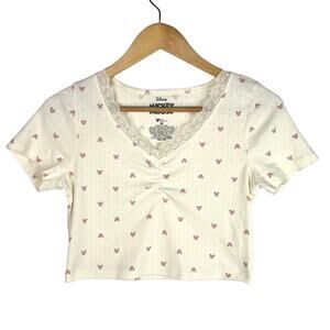 Disney Mickey Mouse Lace Trim Crop Top M